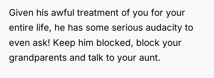 Given his awful treatment of you for your entire life,...