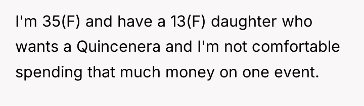I'm 35(F) and have a 13(F) daughter who wants a...