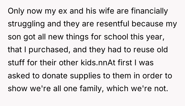Only now my ex and his wife are financially struggling...