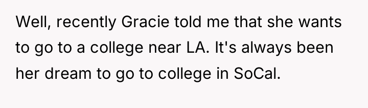 Well, recently Gracie told me that she wants to go...