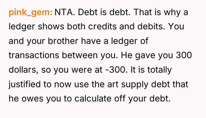 pink_gem NTA. Debt is debt. That is why a ledger...