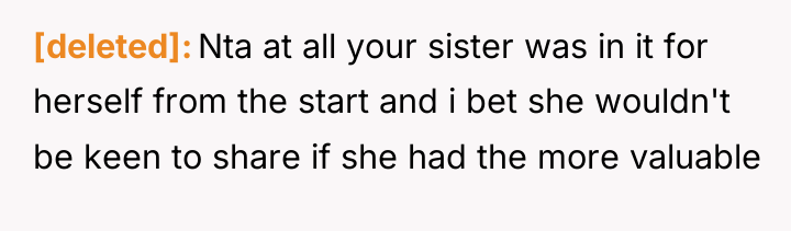 [deleted] Nta at all your sister was in it for...