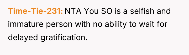 Time-Tie-231 NTA You SO is a selfish and immature person...