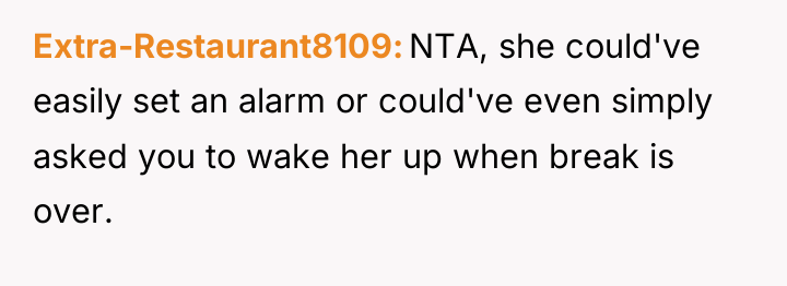 Extra-Restaurant8109 NTA, she could've easily set an alarm or could've...