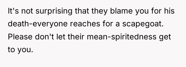 It's not surprising that they blame you for his death-everyone...