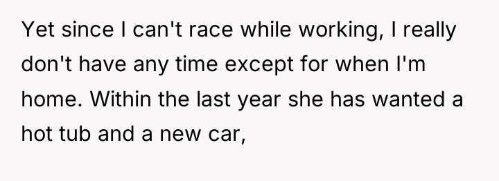 Yet since I can't race while working, I really don't...