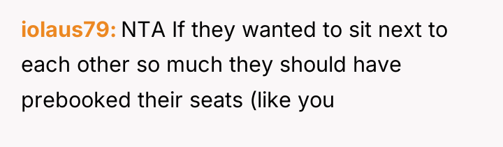 iolaus79 NTA If they wanted to sit next to each...