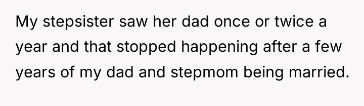 My stepsister saw her dad once or twice a year...