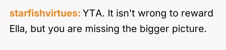 starfishvirtues YTA. It isn't wrong to reward Ella, but you...