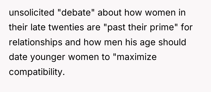 unsolicited "debate" about how women in their late twenties are...