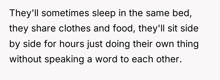 They'll sometimes sleep in the same bed, they share clothes...