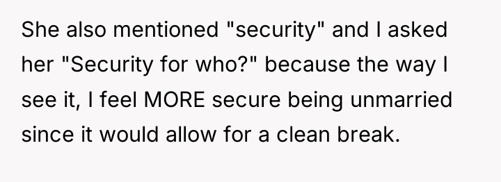 She also mentioned "security" and I asked her "Security for...