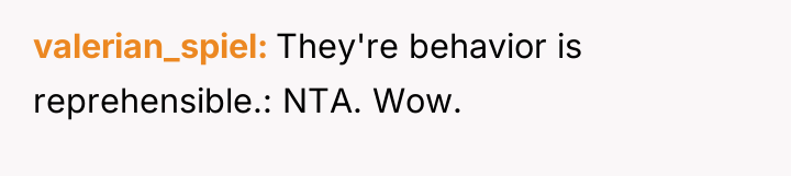 valerian_spiel They're behavior is reprehensible.: NTA. Wow.