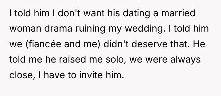 I told him I don't want his dating a married...