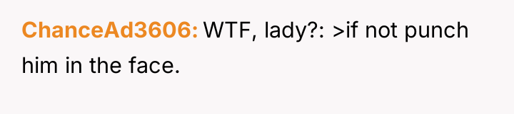 ChanceAd3606 WTF, lady?: >if not punch him in the face.