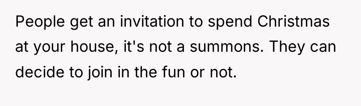 People get an invitation to spend Christmas at your house,...