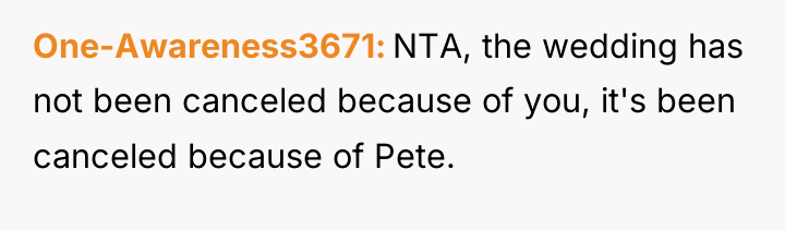 One-Awareness3671 NTA, the wedding has not been canceled because of...