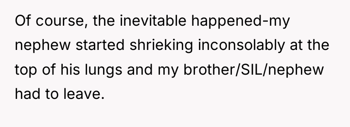 Of course, the inevitable happened-my nephew started shrieking inconsolably at...