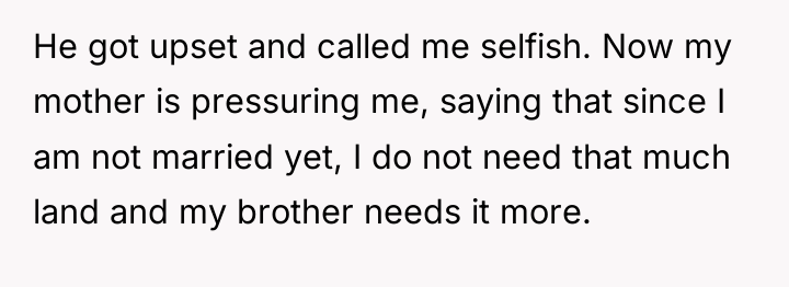 He got upset and called me selfish. Now my mother...