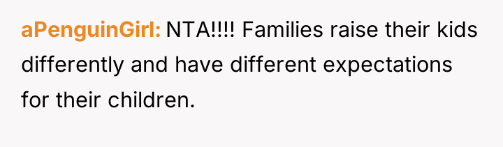 aPenguinGirl NTA!!!! Families raise their kids differently and have different...