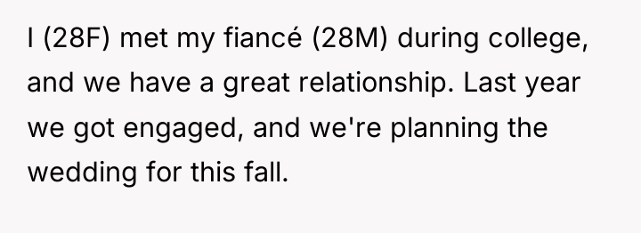 I (28F) met my fiancé (28M) during college, and we...