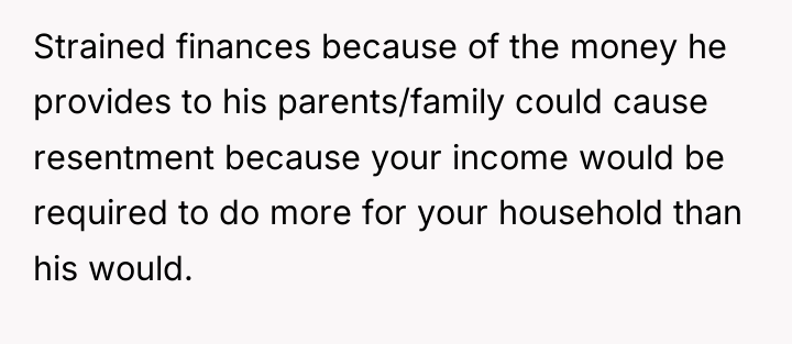 Strained finances because of the money he provides to his...