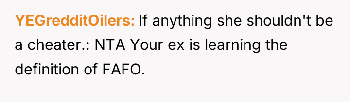 YEGredditOilers If anything she shouldn't be a cheater.: NTA Your...