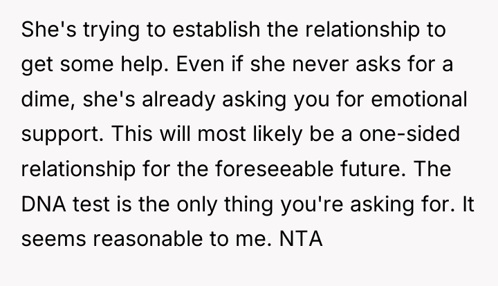 She's trying to establish the relationship to get some help....