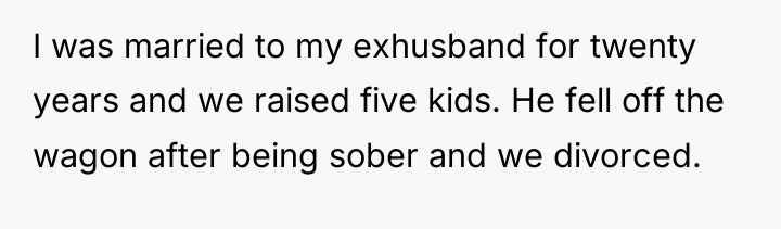 I was married to my exhusband for twenty years and...
