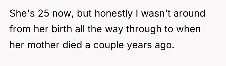 She's 25 now, but honestly I wasn't around from her...