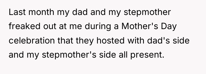 Last month my dad and my stepmother freaked out at...