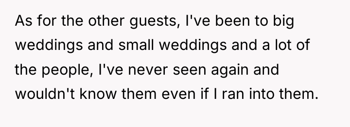 As for the other guests, I've been to big weddings...