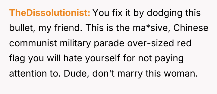 TheDissolutionist You fix it by dodging this bullet, my friend....