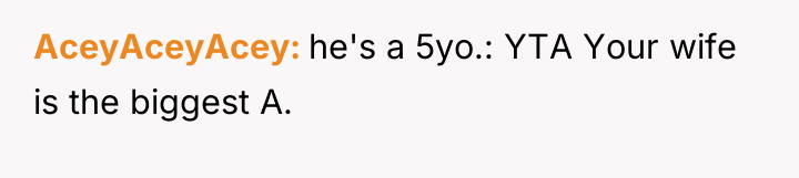 AceyAceyAcey he's a 5yo.: YTA Your wife is the biggest...