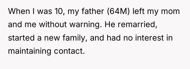 When I was 10, my father (64M) left my mom...