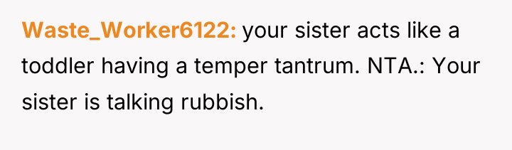 Waste_Worker6122 your sister acts like a toddler having a temper...