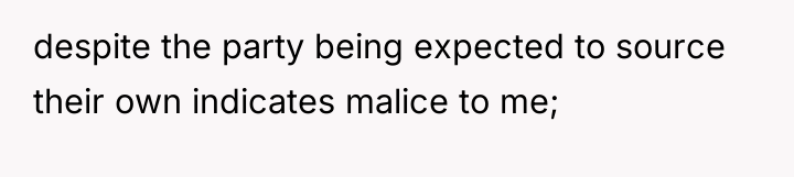 despite the party being expected to source their own indicates...