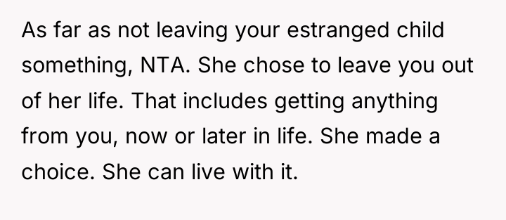 As far as not leaving your estranged child something, NTA....