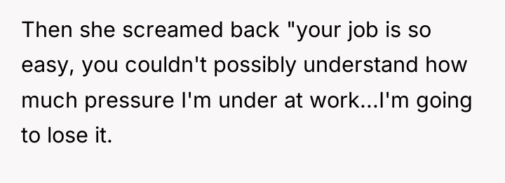 Then she screamed back "your job is so easy, you...