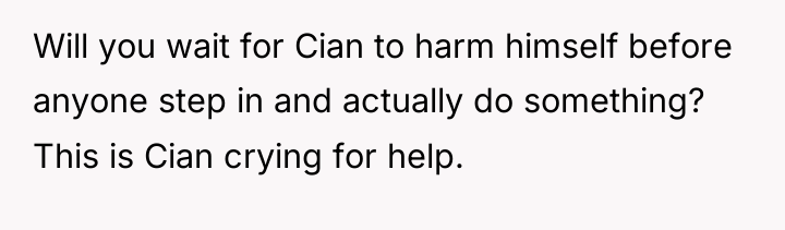 Will you wait for Cian to harm himself before anyone...