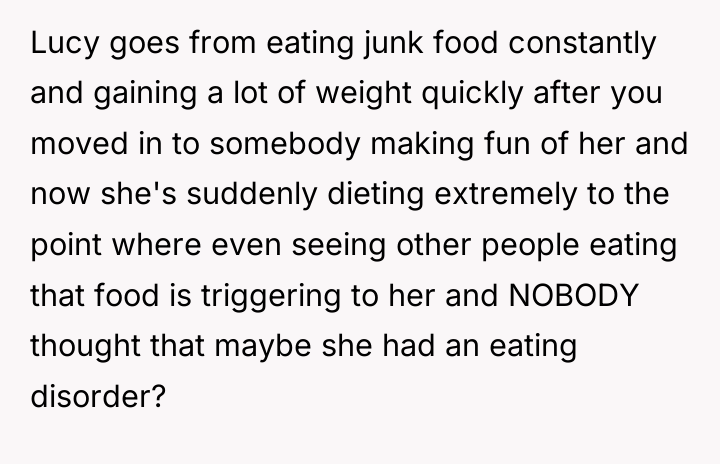 Lucy goes from eating junk food constantly and gaining a...