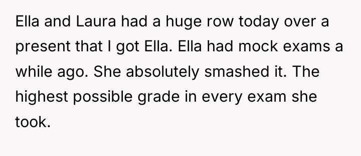 Ella and Laura had a huge row today over a...