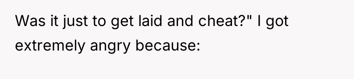Was it just to get laid and cheat?" I got...
