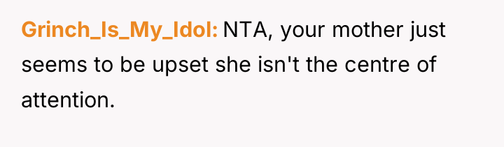 Grinch_Is_My_Idol NTA, your mother just seems to be upset she...