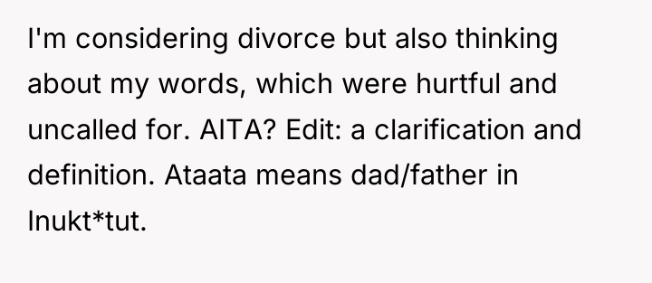 I'm considering divorce but also thinking about my words, which...