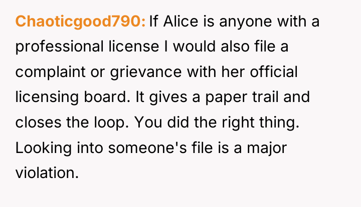 Chaoticgood790 If Alice is anyone with a professional license I...