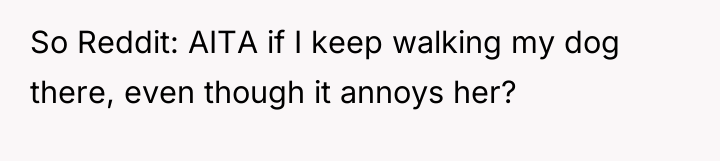 So Reddit: AITA if I keep walking my dog there,...