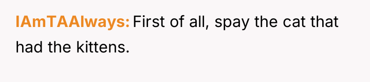 IAmTAAlways First of all, spay the cat that had the...
