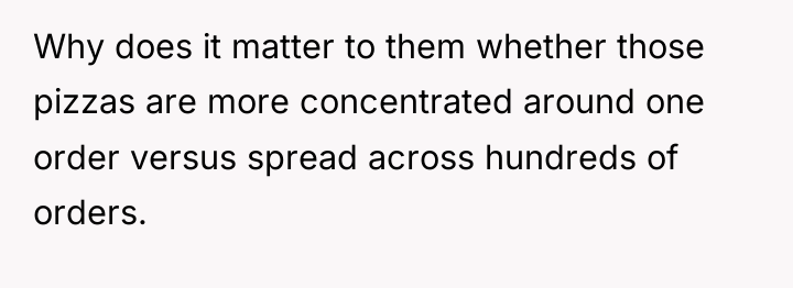 Why does it matter to them whether those pizzas are...