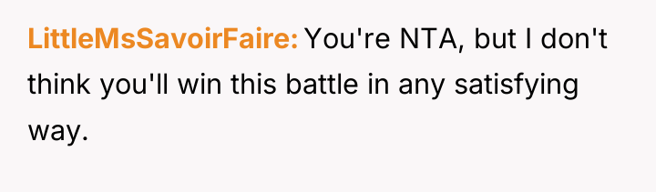 LittleMsSavoirFaire You're NTA, but I don't think you'll win this...